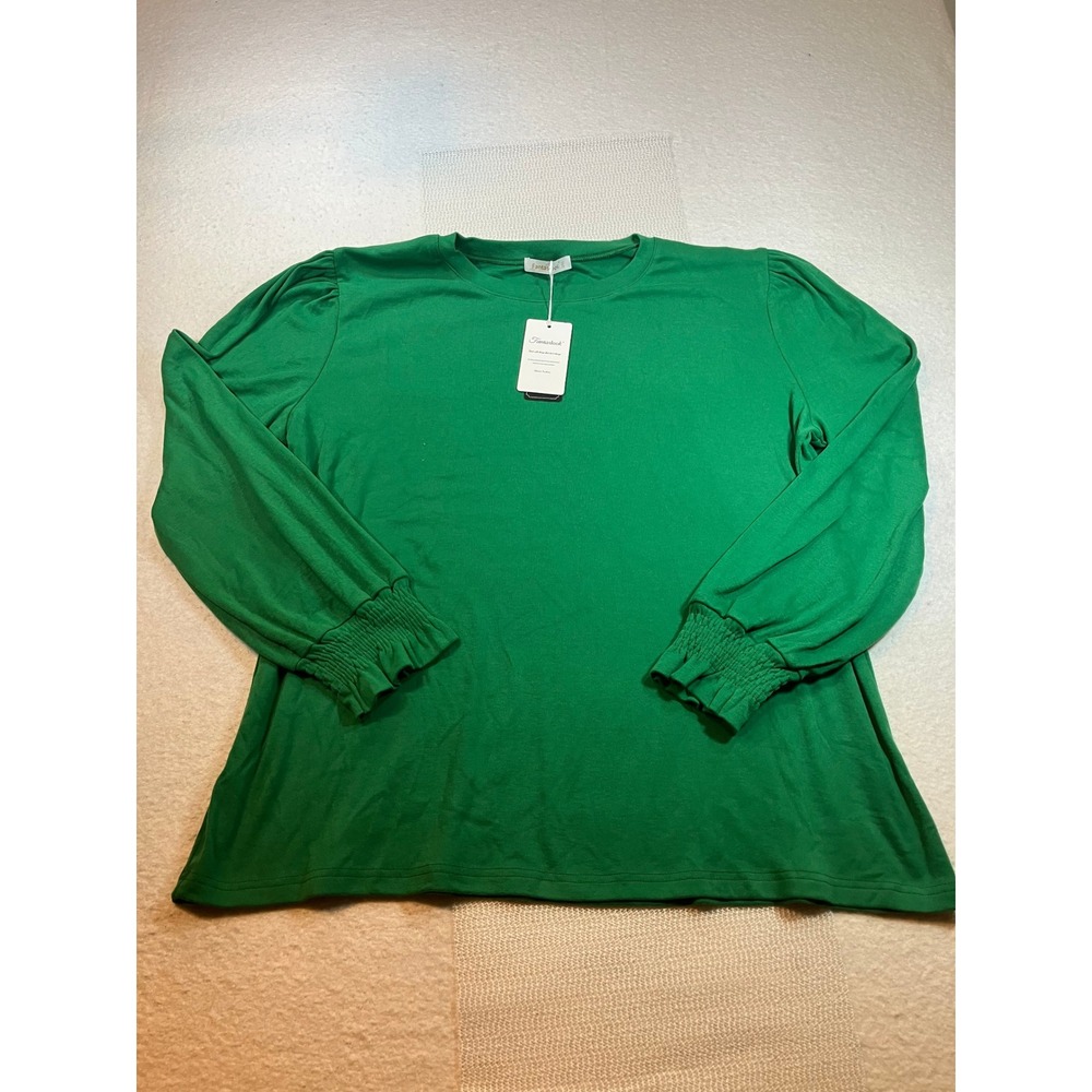 Fantaslook Green Long Sleeve Top Womens 2XL Puff Shoulder Smocked Cuff‎ NWT